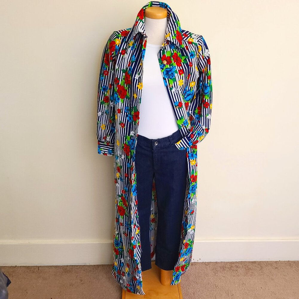 Vintage 60's Spectator Striped Floral Maxi Shirt Dress